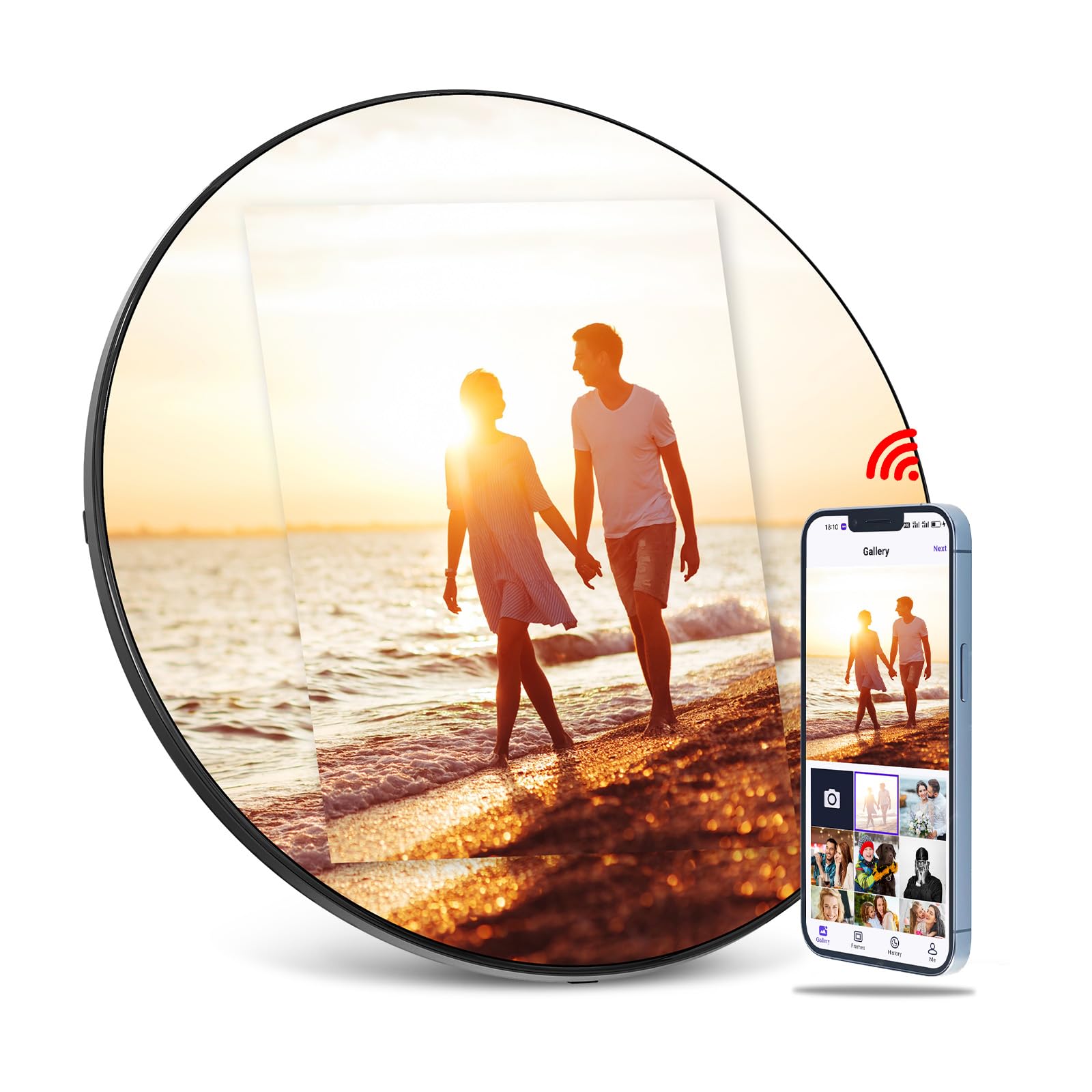 Photo 1 of Digital Mirror Picture Frame, Touch Screen Smart WiFi Round Photo Frame Electronic, 32GB Storage, Share Photos and Video with App, Circle Vanity Mirror for Desk, Wall, Room Décor