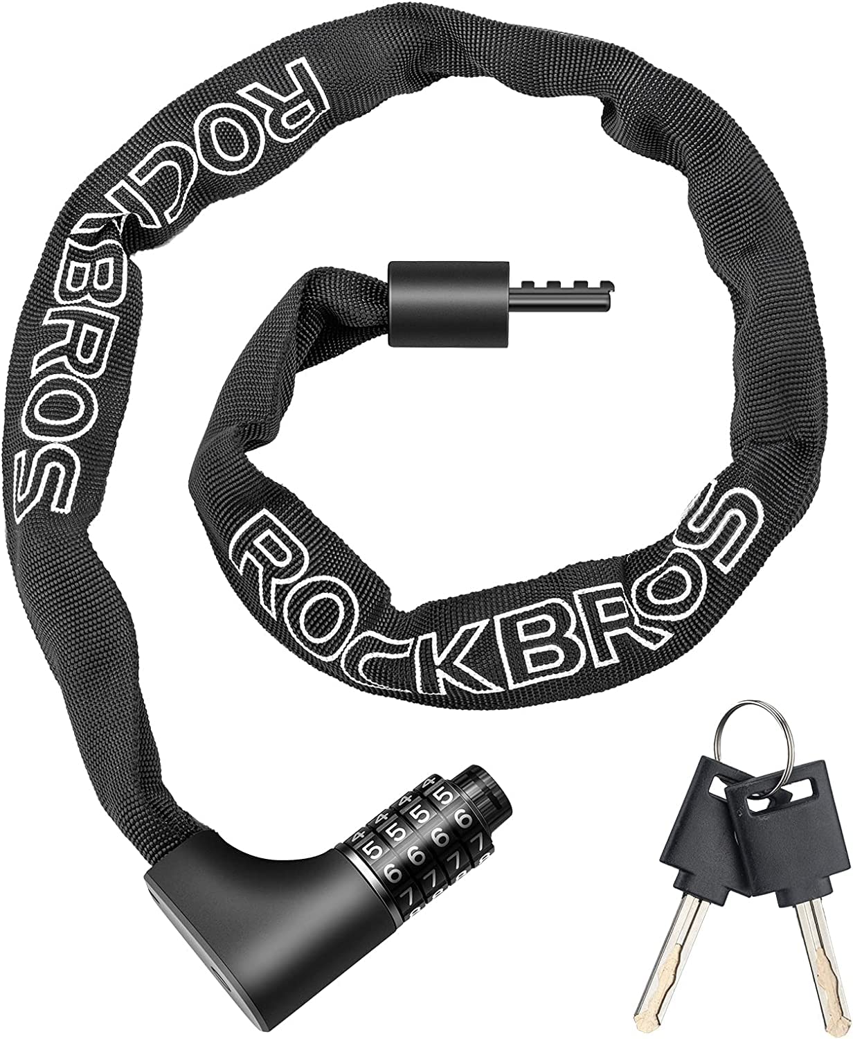 ROCKBROS Heavy Duty Chain Lock - 96cm Motorbike Securer with 4-Digit Combination & 2 Keys for Bicycles, Gates, Fences