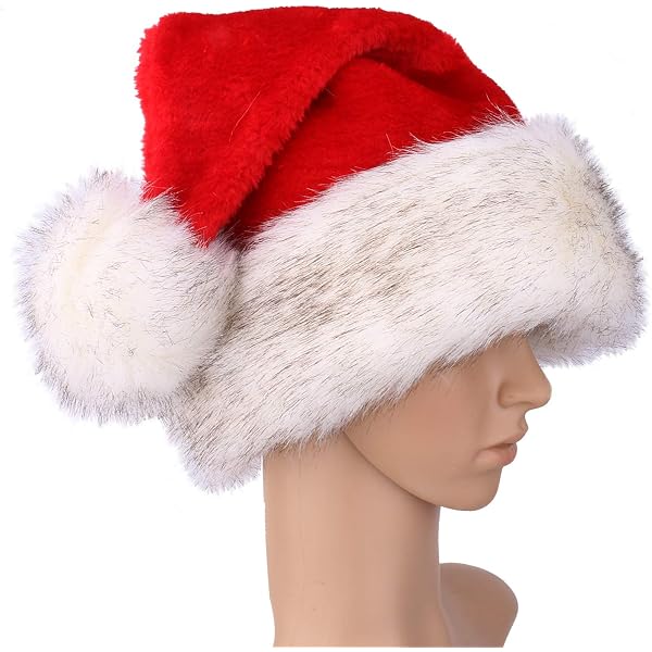 Amazon.com: Deluxe Plush Santa Red & White Faux Fur Hat - 15  display picture 3