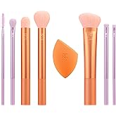 Real Techniques 8 Piece Level Up Brush And Sponge Set, Makeup Brushes For Eyeshadow, Foundation, Blush, & Bronzer, Makeup Blending Sponge, Synthetic Bristles, Stocking Stuffer, Cruelty-Free