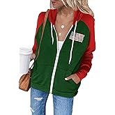 Ezbelle Zip Up Hoodie Women's American Flag Graphic Hoodies Casual Long Sleeve USA Shirt Color Block with Pockets