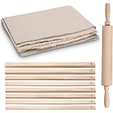 Newtay 12 Pcs Pottery Tools Wood Rolling Pin Special Linen (Tablecloth) | 1 Pottery Hessian Cotton Linen Tableclothand 10 Pcs 5 Size Pottery Teaching Rolling Mud Stick Guide, Natural Wood