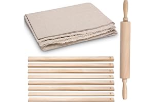 Newtay 12 Pcs Pottery Tools Include 1 Wood Rolling Pin Sculpting Polymer Clay Tools 1 Portable Pottery Wedging Board/Linen Tablecloth and 10 Pcs 5 Size Teaching Rolling Mud Stick Guide (Tablecloth)