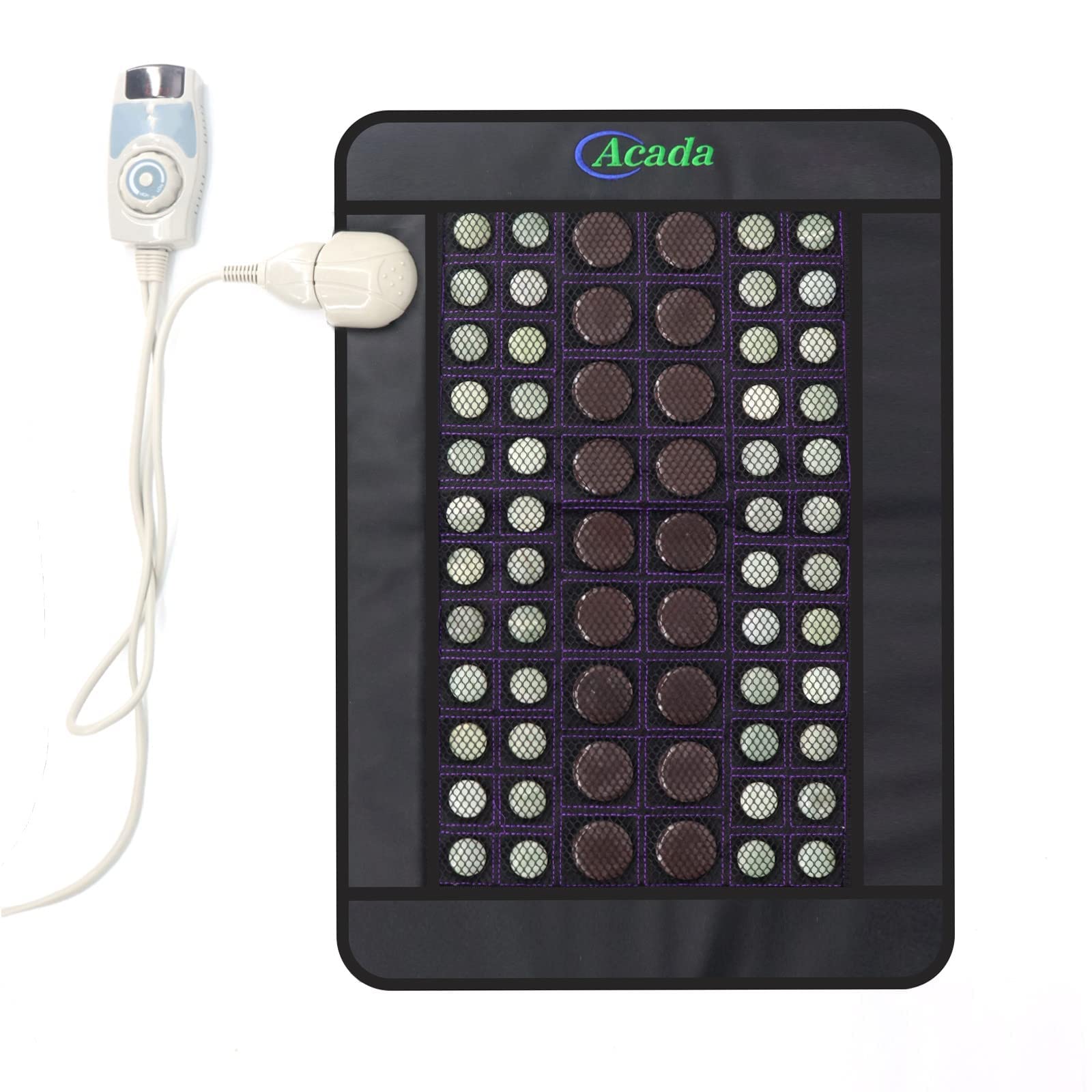 ACADA Far Infrared Heating Pad 23"x16" with Jade & Tourmaline Stones - Natural Bio Heating Mat for Back, Waist & Legs - Hot Stone Infrared Heat Pad with Smart Controller & Auto Shut-Off - UK Plug