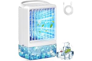 HUMUGE Mini Air Conditioner Small Portable AC Portable Air Conditioners with 1500ml spray/hour 3 Speed Wind & 7 Colorful LED Light Timer Evaporative Air Cooler Fan for Bedroom/Home/Car