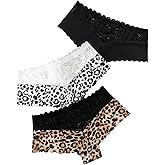 SOLY HUX Women's 3 Pack Lace Panties Leopard Print Briefs Comfy Seamless Underwear
