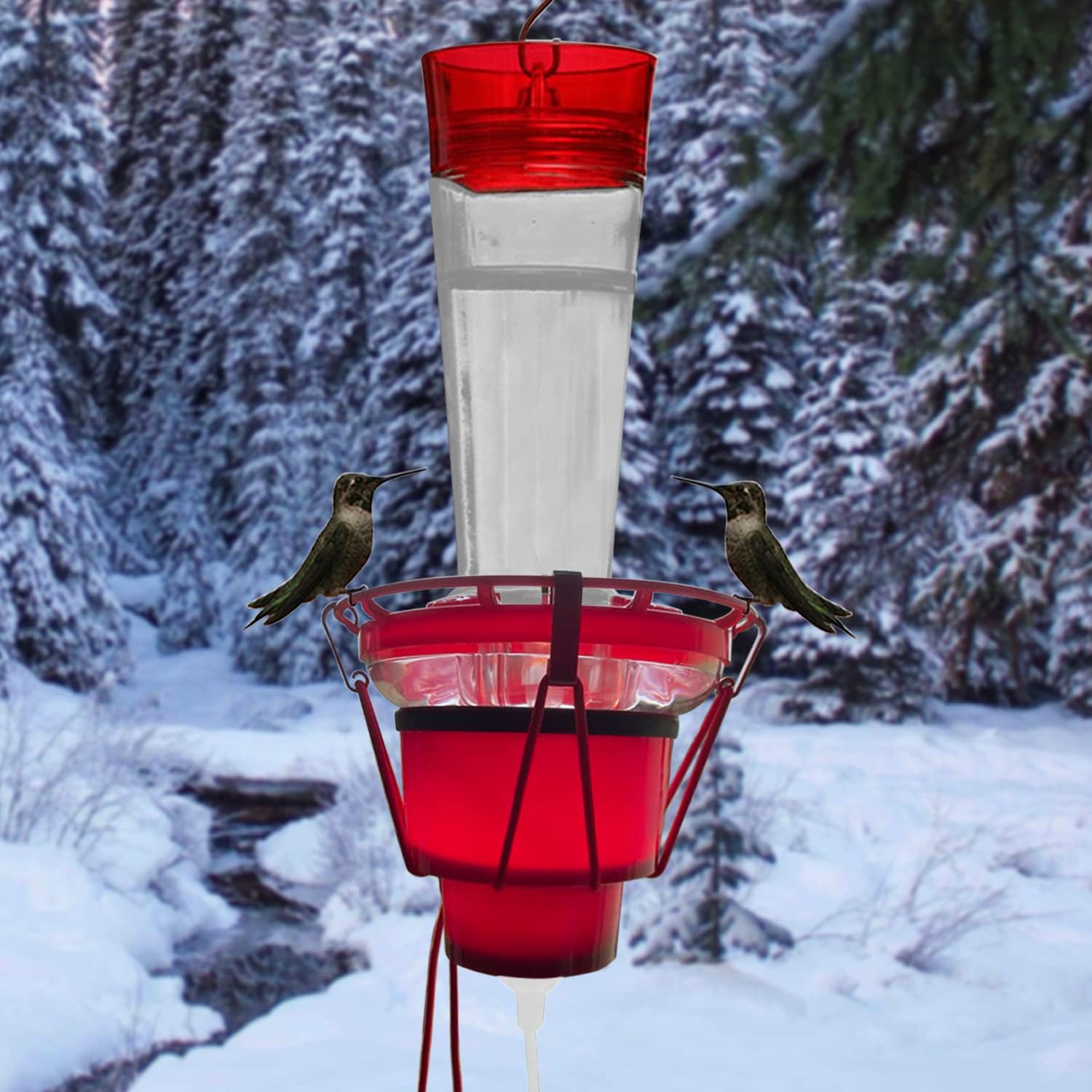 Backyard Birding & Wildlife - SHWORON Heated Hummingbird Feeders Outdoors, Feeder Heater Attaches to Bottom for Feed Hummingbirds in Freezing Weather Winter Outdoor Garden (Red) 13×13×7
