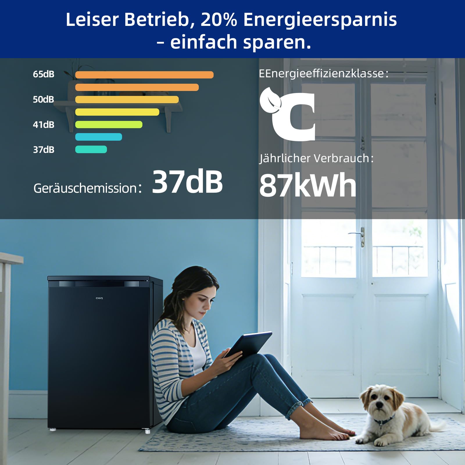 CHIQ kühlschrank mit gefrierfach 107 Liter, mit 13L Gefrierfach｜EEK C, 87 kWh/Jahr | 4-Sterne-Gefrieren, -24 °C bis -16 °C| geräuscharm, Schwarz, CTT107BC 5