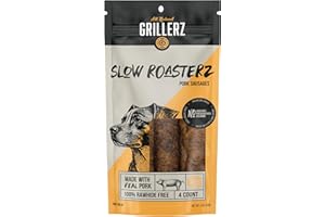 Grillerz Slow Roasterz Pork Sausages, 4 Count, 6 inch, All Natural Dog Treat for All Breeds, Dog Chew for Healthy Teeth