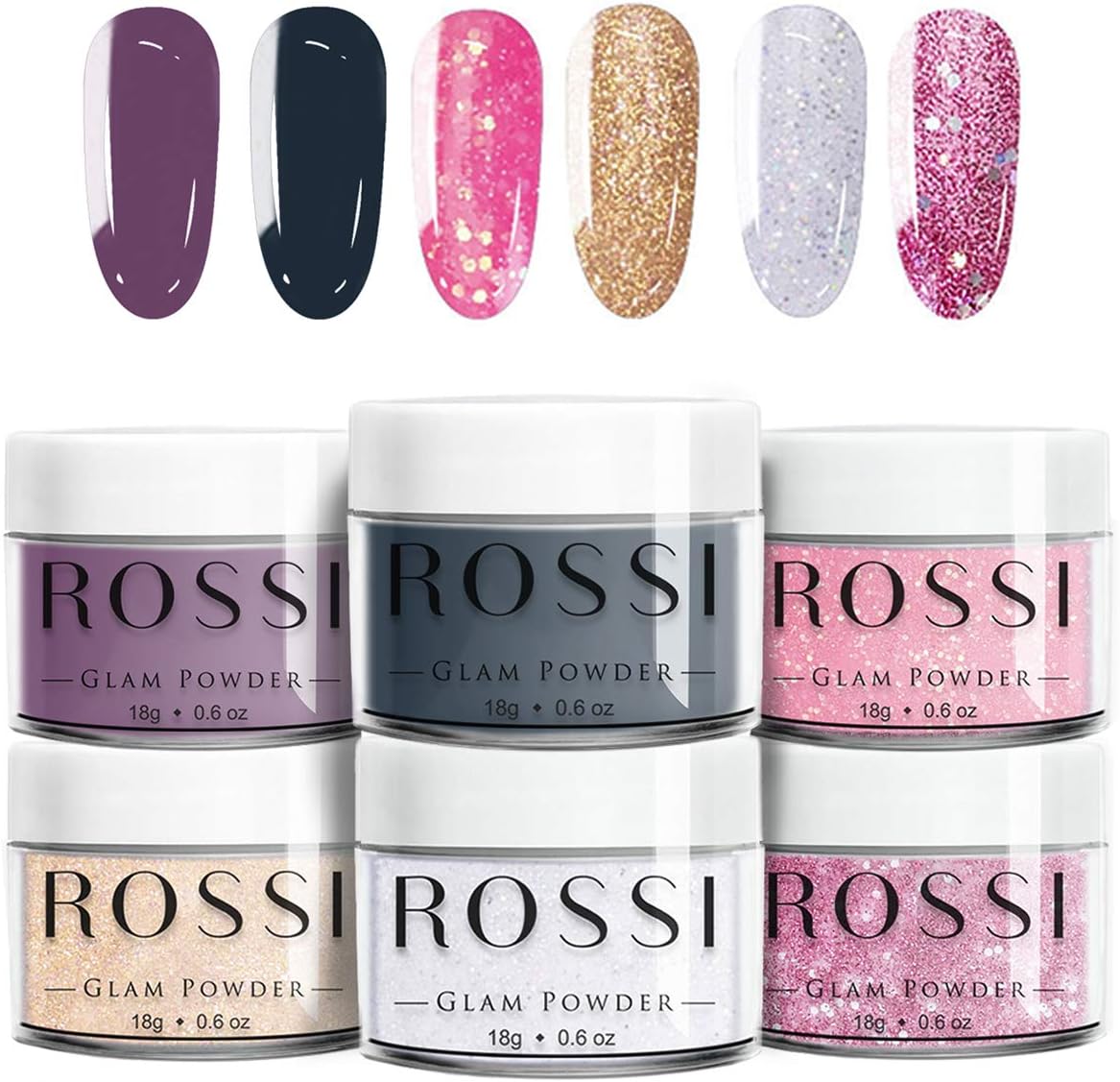 ROSSI Nails Dipping Powder Nails Kit 6 Color | 0.6 oz/jar | Easy to Apply | Dip Powder Kit, No UV Lamp, Nail Art Manicure… (Glow Your Mind)