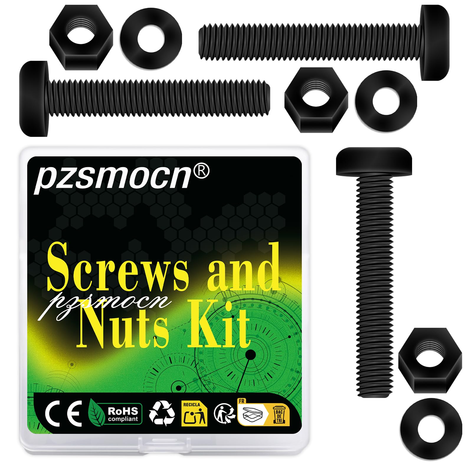 Pzsmocn 240 Pieces/80 Sets M4*40 mm Plastic Black Nylon Cross Round Head Screw Hexagonal Nut Combination Kit, with Insulating Washers, Standard Size, For DIY and Electronic Assembly. — image 1