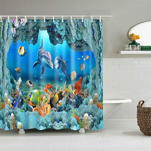 Amazon Com Shower Curtain Set With Hooks Underwater World Whale