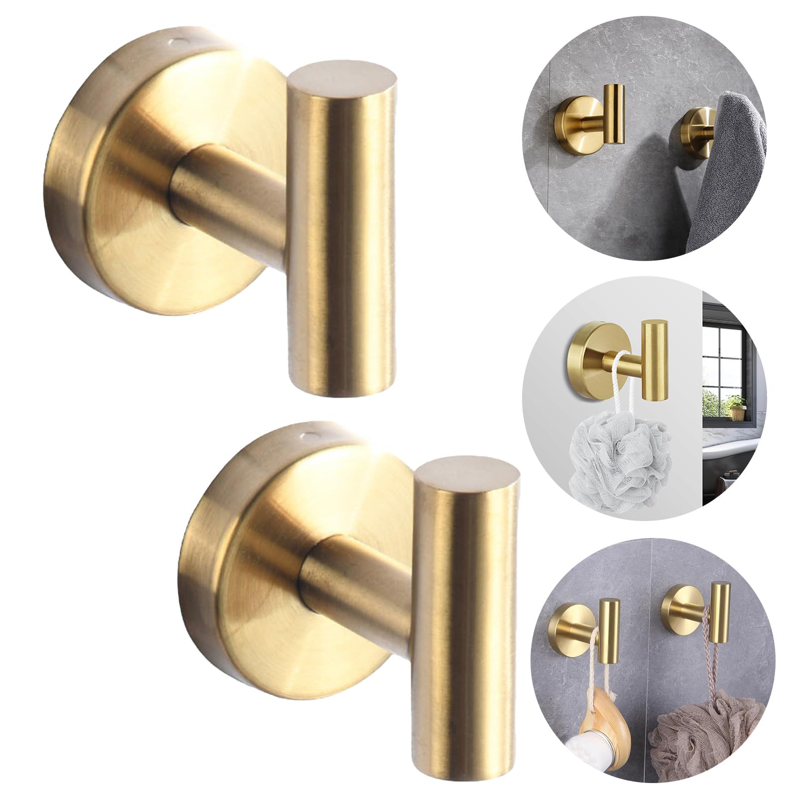 Boxonly Heavy Duty No-Drill Stainless Steel Suction Cup Coat Hook – Bathroom and Kitchen Towel Hooks, Gold – 2 Pcs, Strong Suction Hold, Removable, Up to 5kg Capacity, Modern Minimalist Design