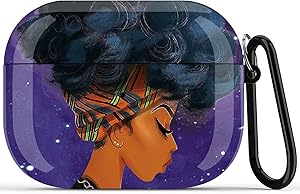 African American Girl Airpods Pro Case Cover, Black Girl Airpods Accessories Compatible with Apple Airpods Pro,Shockproof Protective Case Cover for Girls Women with Keychain - Blue Wrap Girl
