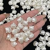 100PCS Pearl Shell Beads for Jewelry Making,Cute White Aesthetic Beads with Holes,Bulk Mermaid Accessories Women DIY Hair Clip Bracelet Resin Charms for Crafts 12mm