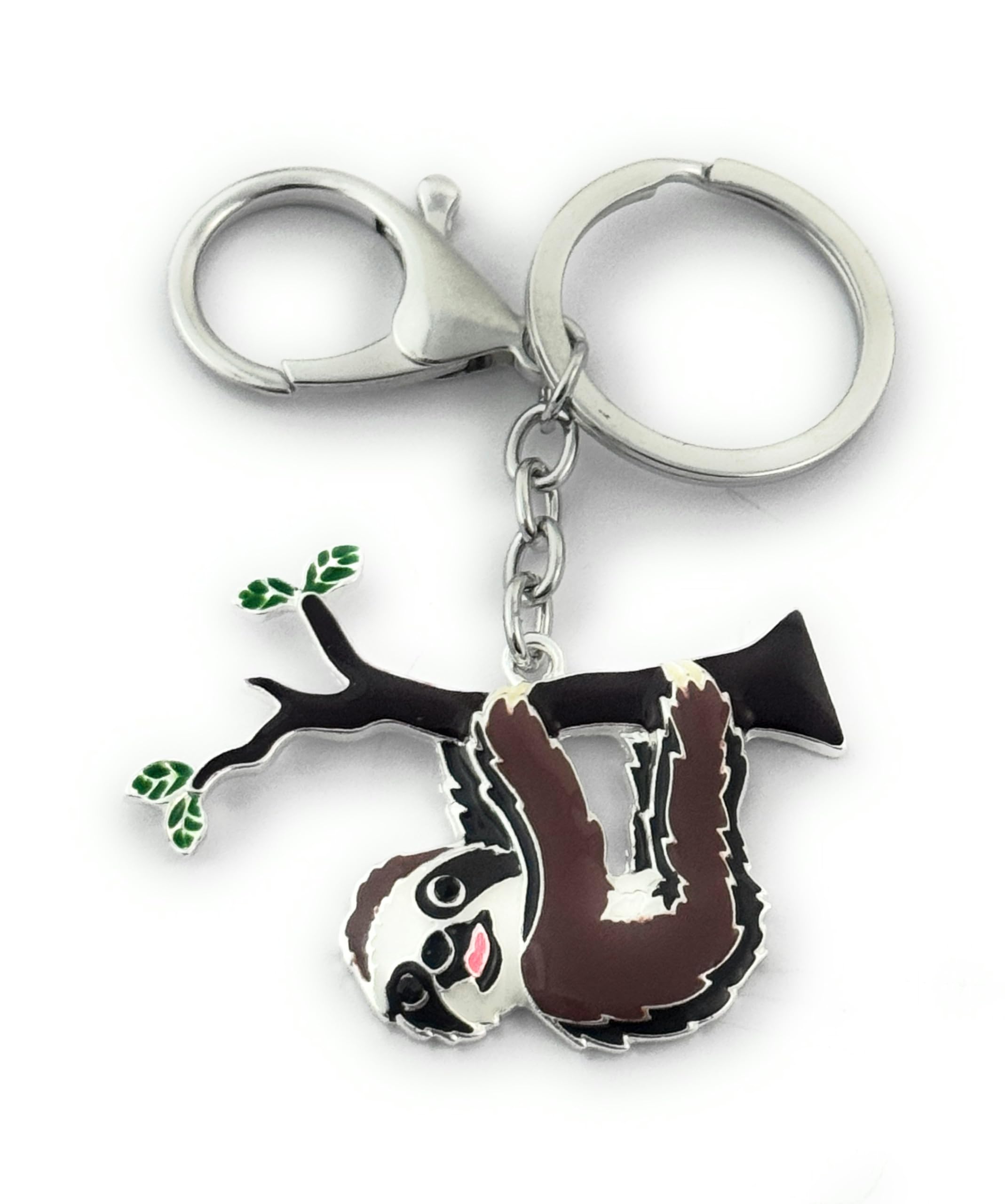 FizzyButton Gifts Hanging Sloth Keyring Key Ring with Enamel Charm and Lobster Clasp