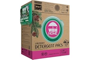 WBM Laundry Detergent Pods - Ultra-Concentrated, Hypoallergenic, Stain-Fighting, Evergreen Scent, 128-Pack, Recyclable Packaging for Eco-Friendly Cleaning