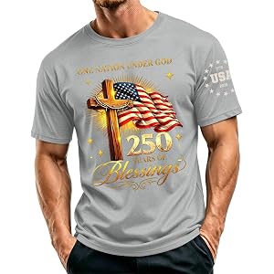 RTRDE 250th Anniversary USA Shirts for Men Short Sleeve American Flag and Cross Print 250 Years 4th of July Shirts