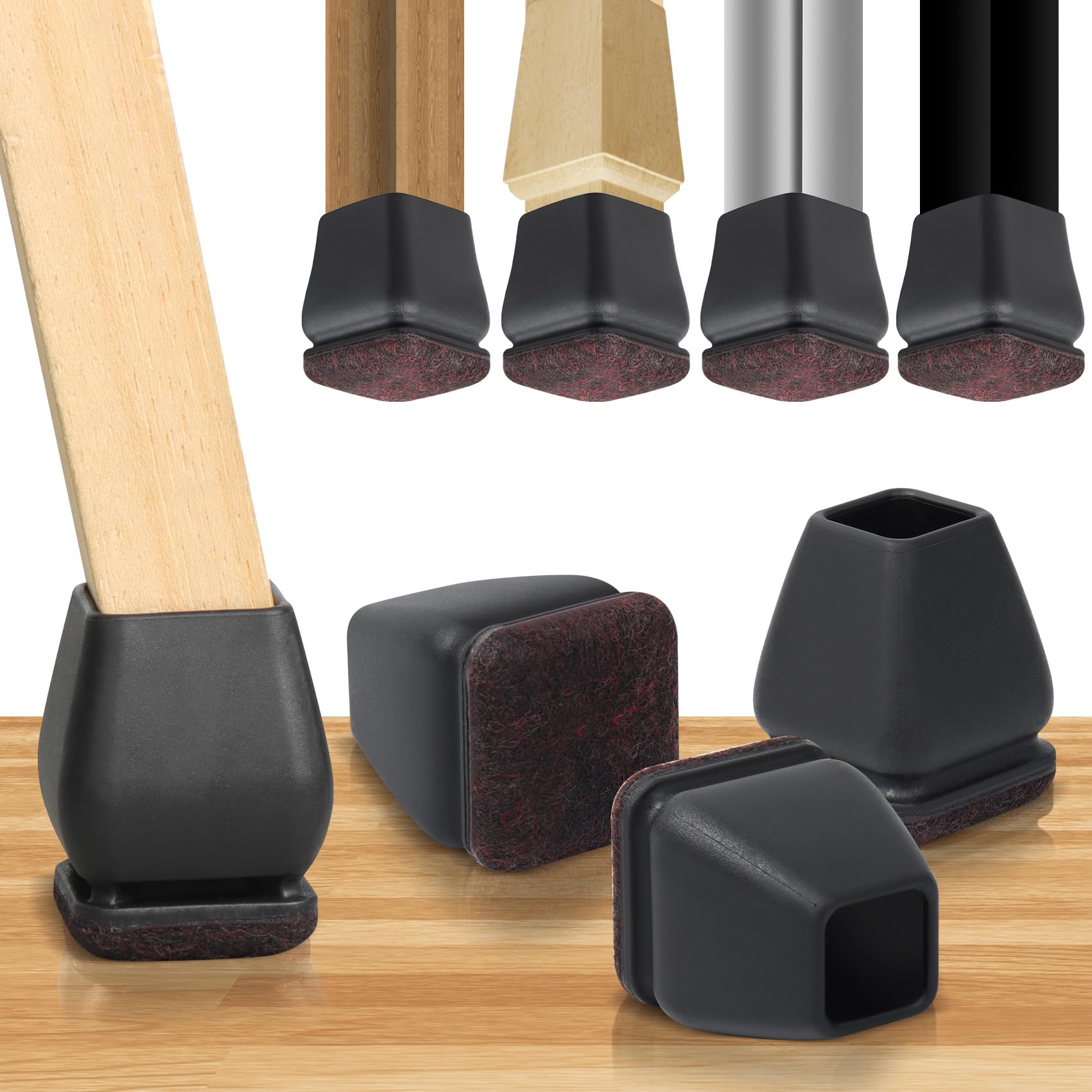 Photo 1 of 16PCS Extra Small Chair Leg Floor Protectors, Chair Leg Protector for Hardwood Floors, Square Felt Furniture Pads Bar Stool Floor Protectors Chair Leg Caps Covers(Black,Fit 0.55"-0.75")