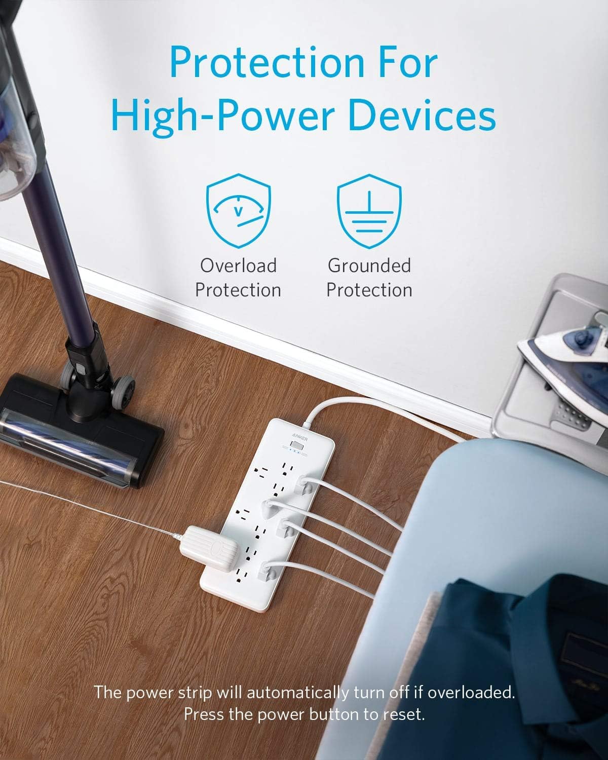Anker Power Strip Surge Protector (2 × 4000 Joules), PowerExtend Strip 12 Outlets with Flat Plug, 1875W Output, 6ft Extension Cord, Dual Surge Protection for Office, Home: Electronics