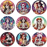 ANATTASOUL Day of the Dead Sugar Skull Wooden Coasters Set of 9 Bulk(3.9