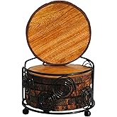 Luxurious Wood Coasters (Set of 4) with Metal Holder, Light Weight and Fitted in Natural Bark Tree, Coaster for Tea, Drinks, Mugs, Cans, Glasses 4 x 4 inch (Coasters with Stand)