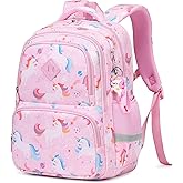 MUSEVOS Unicorn Kids Backpacks, Girls Elementary School Backpack, Lightweight Kindergarten Bookbag, Water Resistant Pink Girls Backpacks