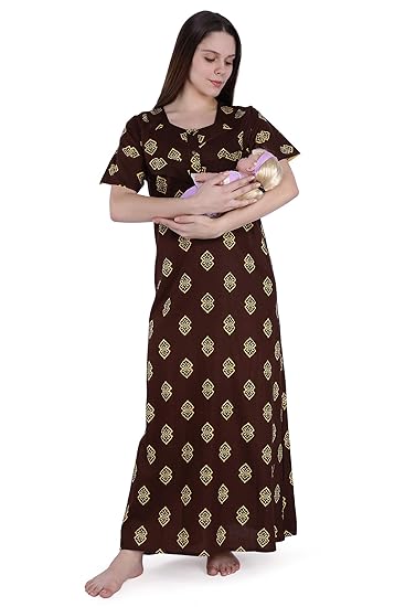 Women's Cotton Feeding Nighty/Maternity Nighty/Nursing Nighty for Post & Pre Pregnancy Wear with Zip - Free Size