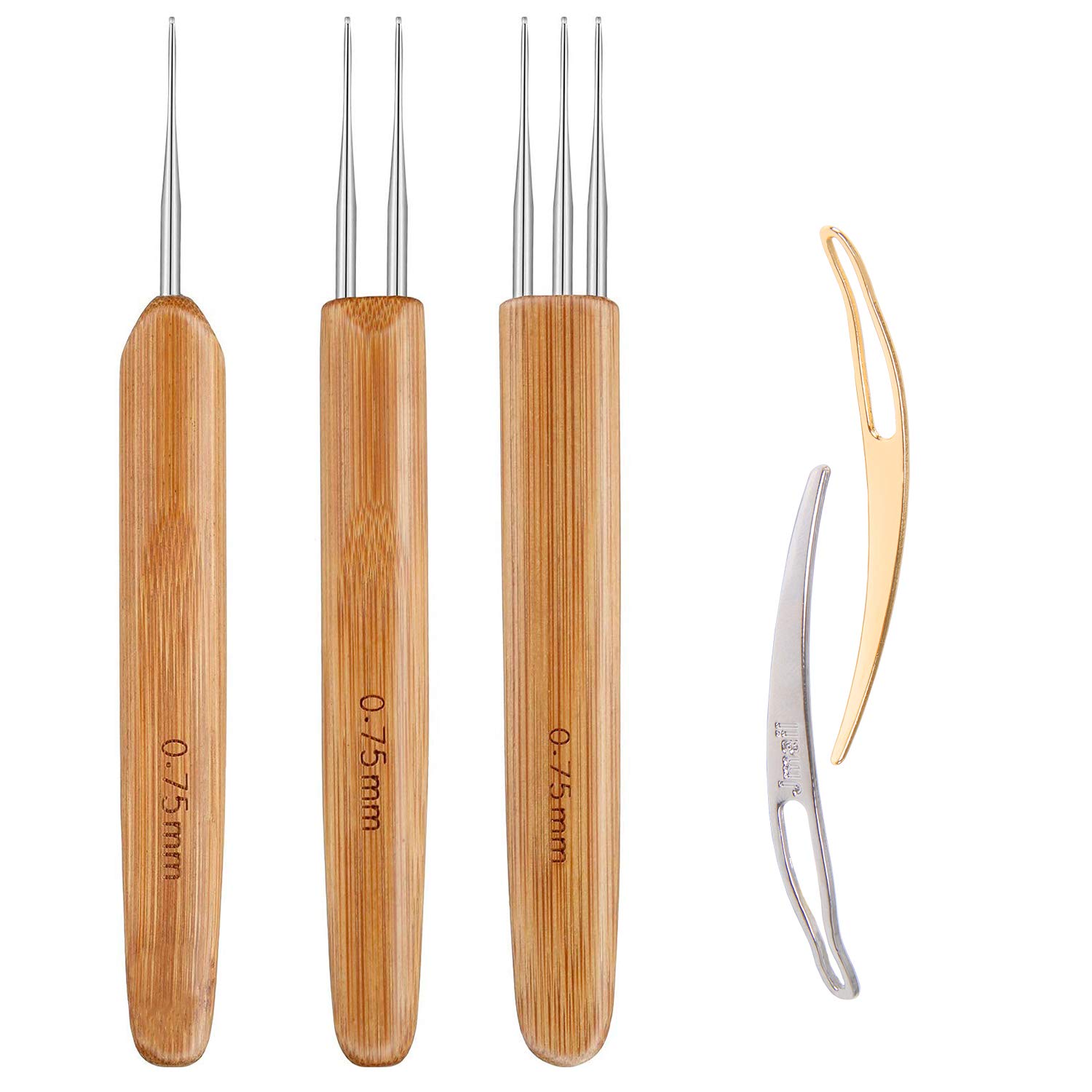 AUGSUN Dreadlock Crochet Hook Tool 0.75mm Hair Crochet Needle for Locs | Braid Hair Crochet Needle, 3 Dreadlocks Needle, 2 Lo