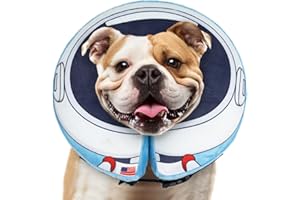 Docuwee Dog Cone Collar, Inflatable Dog Neck Donut Collar After Surgery for Large Medium Small Dogs and Cats, Soft Cone Alternative, Protective Recovery Stop Licking, Astronauts, M