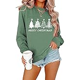 QIXYN Christmas Sweatshirts for Women Christmas Tree Long Sleeve Pullover Shirt Xmas Tops
