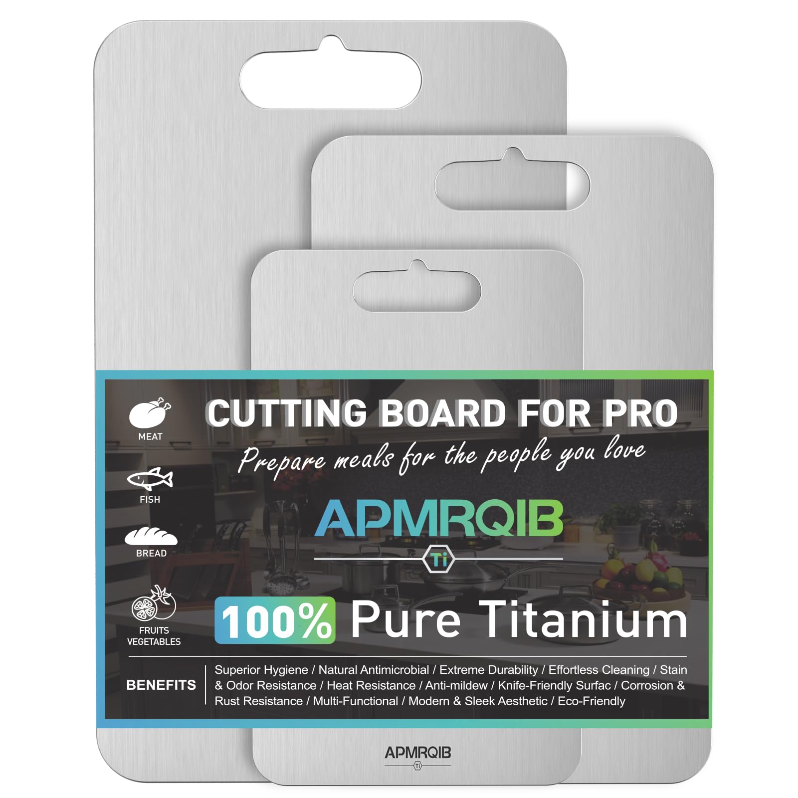 Photo 1 of *MISSING SMALL* APMRQIB Titanium Cutting Board Set of 3,100% Pure Titanium Cutting Boards for Kitchen, Double Sided Non Toxic Cutting Board, Ideal Charcuterie & Chopping for Meat, Hygiene Durable Dishwasher?S+M+L)