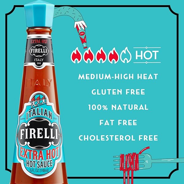 FIRELLI EXTRA HOT ITALIAN HOT SAUCE | 5OZ BOTTLE (PACK OF 1) | PERFECT ADDED KICK FOR WINGS OR PIZZA | HOTTEST ITALIAN HOT SAUCE, GLUTEN FREE, KETO, MADE IN ITALY WITH CALABRIAN CHILI PEPPERS