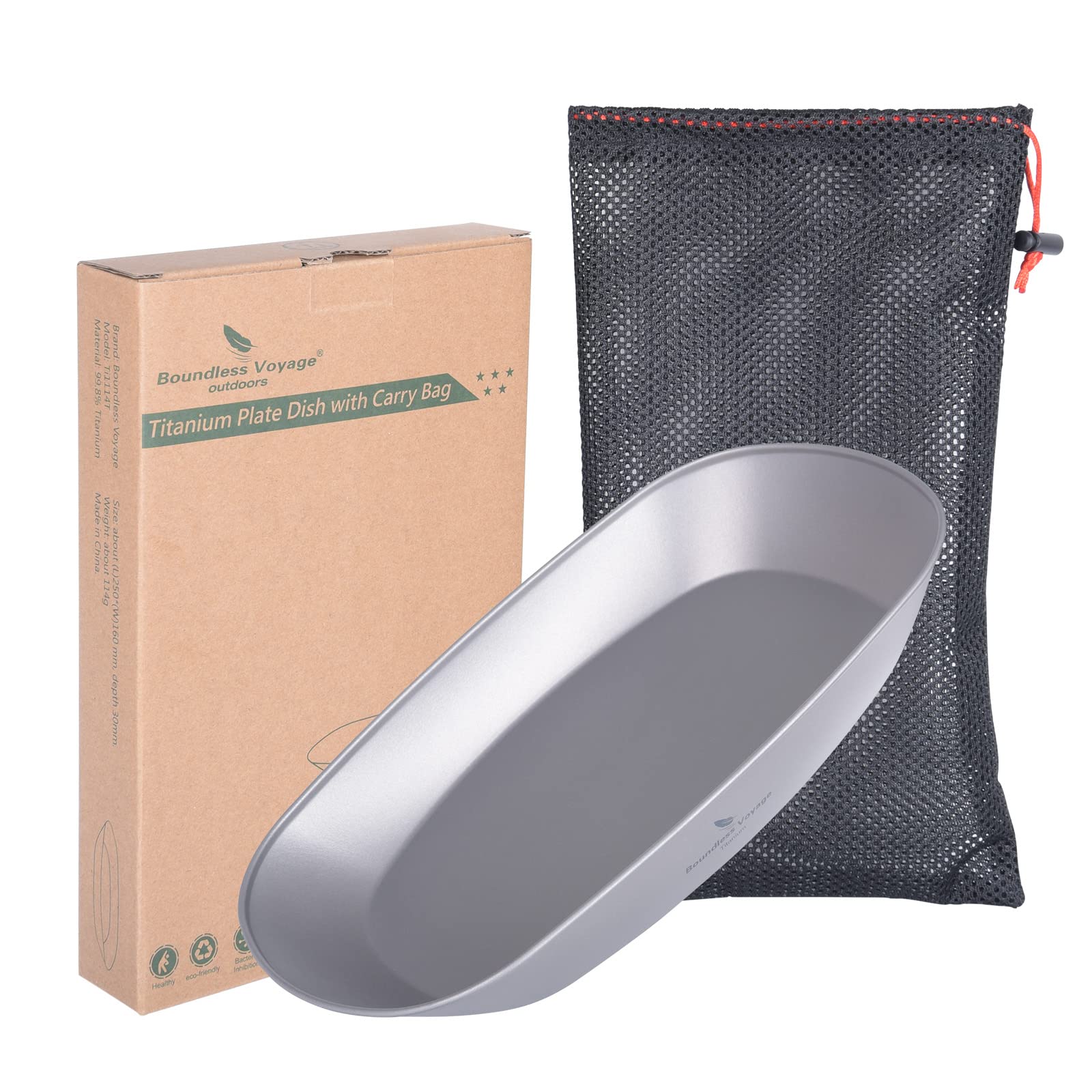 Boundless Voyage Titanium Camping Plate Ultralight Dish with Carry Bag Salad, Noodle, Pasta Plate Camping Kitchen Utensils Set Dishwasher Safe (1 Pack) Ti1114T