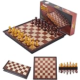 Magnetic Chess Set, Small Board Games, Portable Travel Chess, 9.5 Inch | Wooden-Style, 2-Player Strategy, Foldable, Board Game for Teens and Adult, Family Educational, Classic Toys