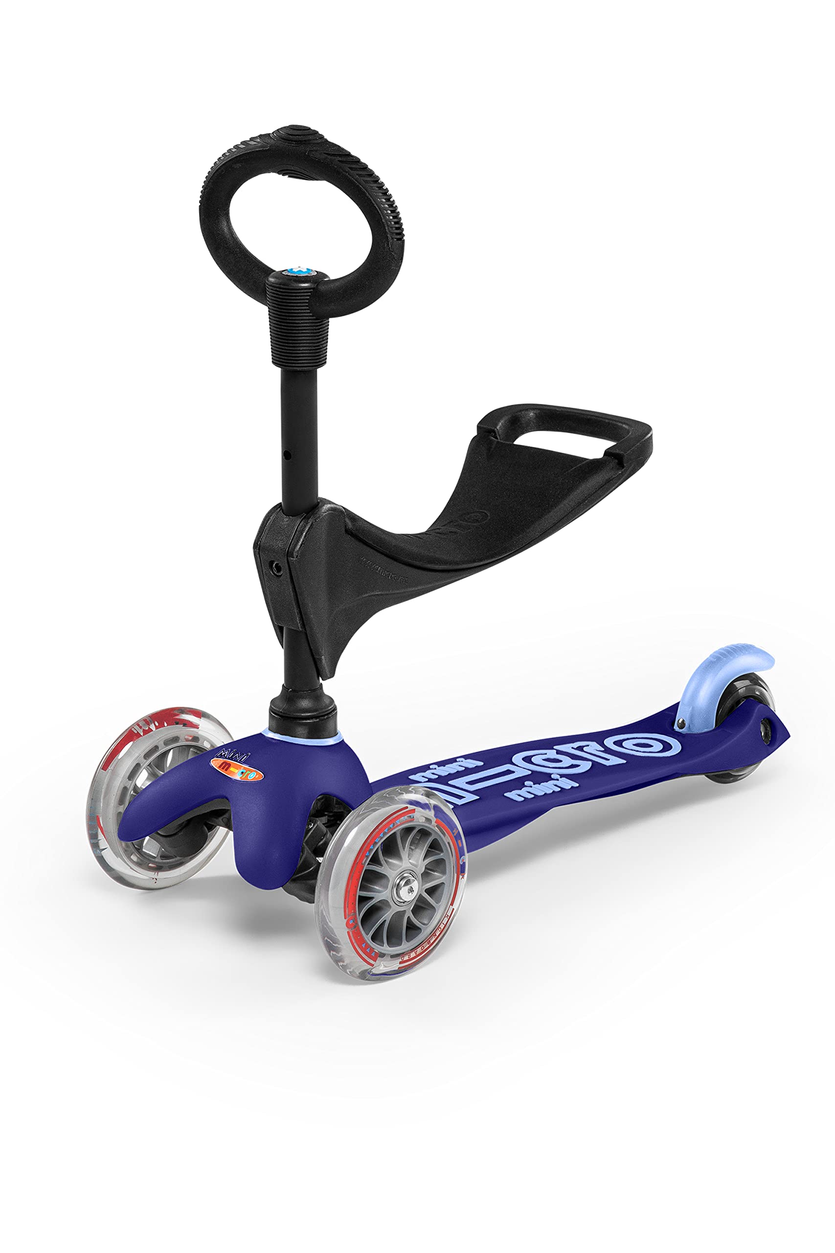 Micro Kickboard - Mini 3 en 1 Deluxe - Micro scooter de tres ruedas con dirección inclinada y diseño suizo para niños pequeños con 3 opciones de conducción para edades de 1 a 5 años (azul)