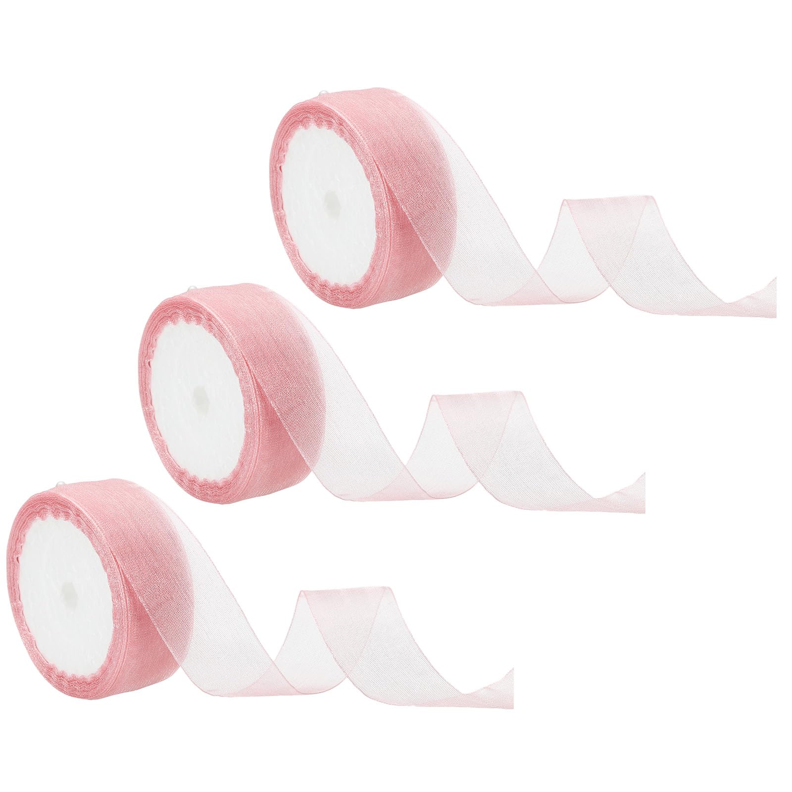 PATIKIL 10 Yd Sheer Organza Ribbon, 3 Roll Chiffon Decoration Fabric for Gift Wrapping, Rose Pink
