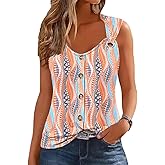 ETCYY Summer Tank Tops for Women 2026 Loose Fit Spring Outfits Lace Striped Tee Button Down Sleeveless T Shirts