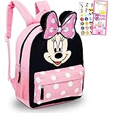 Disney Minnie Mouse Backpack for Girls Toddlers Kids - Bundle with 12" Preschool Toddler Backpack with Ears, Bow, and Stickers (Minnie Mouse School Supplies)
