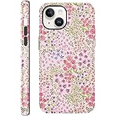 lioscre for iPhone 13/iPhone 14 6,1'' Case Floral, Cute Pink Flower Pattern Aesthetic Phone Case, Shockproof 2-in-1 Double Protective Cover for Women Girls, Exquisite Design Anti Scratch Stylish Case
