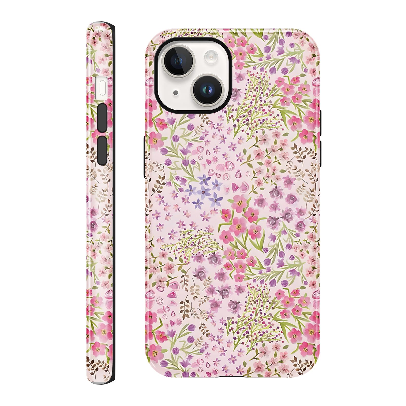 Photo 1 of lioscre for iPhone 13/iPhone 14 6,1'' Case Floral, Cute Pink Flower Pattern Aesthetic Phone Case, Shockproof 2-in-1 Double Protective Cover for Women Girls, Exquisite Design Anti Scratch Stylish Case