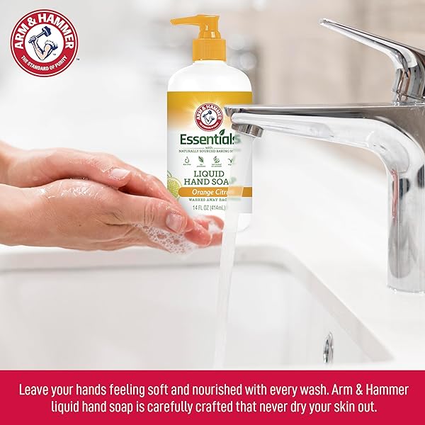 ARM & HAMMER LIQUID HAND SOAP FOR SKIN CLEANING – CLEANSER FOR KITCHEN & BATHROOM WITH GENTLE ROSE SCENT – NATURAL HAND SOAP CLEANSES, SOFTENS 14 FL OZ (414ML)