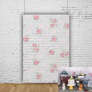 Amazon Leowefowa 3 X 5フィート 花柄背景幕 シャビーシックな花 ホワイトレンガ壁背景 写真インテリア テレビ壁装飾 壁紙 女の子 母の日 写真背景 スタジオ小道具 バックペーパー 背景布 通販