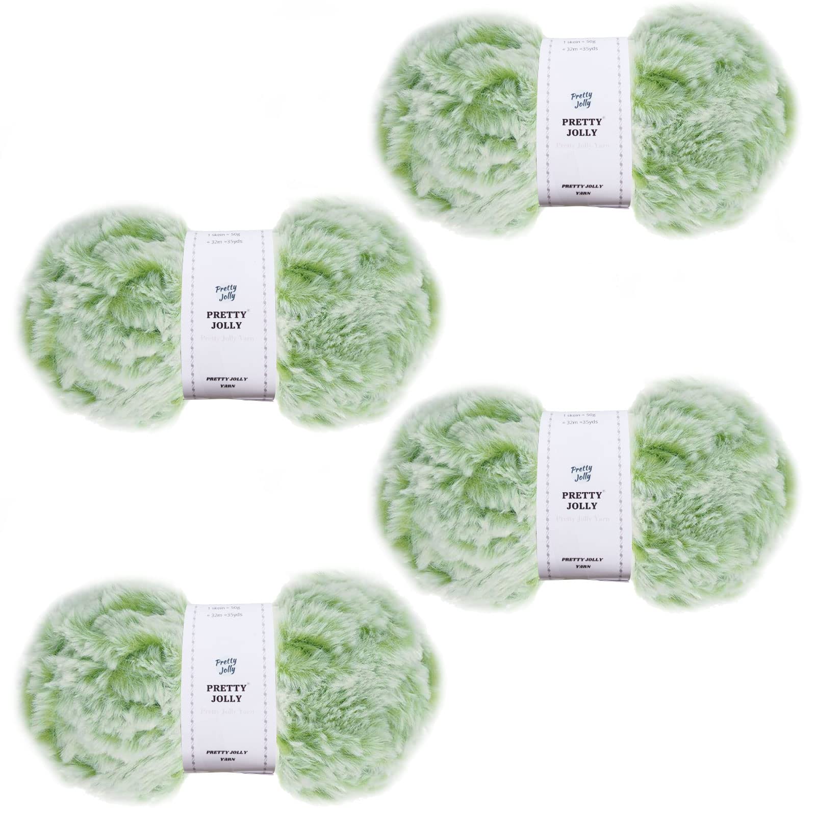 Pretty Jolly 4 Skeins Faux Fur Super Soft Chunky Fluffy Eyelash Polyester Yarn (Green)