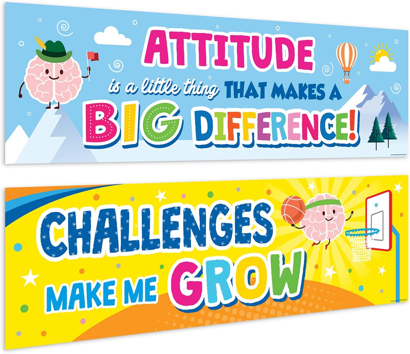 Sweetzer & Orange Motivational Banners Growth Mindset Posters. “Attitude Brain” Set of 2 Double-Sided Motivational Posters, Inspirational Posters, Quote Posters for School Classroom Decorations