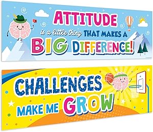 Sweetzer & Orange Motivational Banners Growth Mindset Posters. “Attitude Brain” Set of 2 Double-Sided Motivational Posters, Inspirational Posters, Quote Posters for School Classroom Decorations