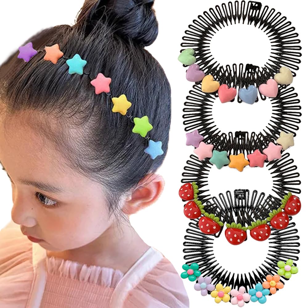 Photo 1 of 4pcs Cartoon Hair Accessories for Girls & Women: Strawberry, Star, Heart, Flower Clips - Cute Bun Makers, Bangs Clips, Hair Forks & Pins