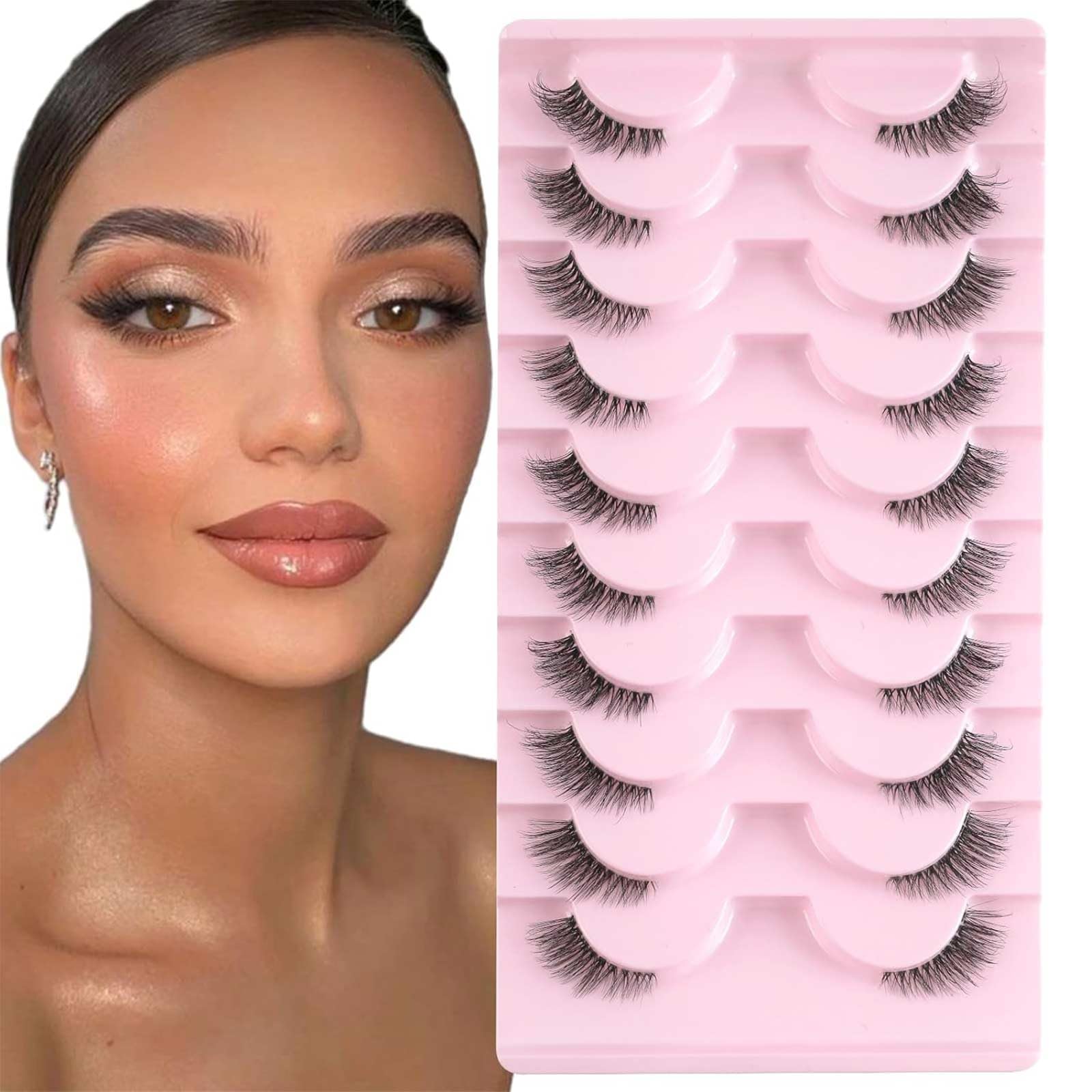 JYTDBCS False Eyelashes with Clear Band Half Lashes Natural Look 10 Pairs Cat Eye Wispy Corner Lashes Reusable 3/4 Transparent Fake Lashes