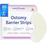 Safe n' Simple Elastic Hydrocolloid Ostomy Barrier Strips - 2" - 30 Count | Waterproof Leak-Free Medical Grade Adhesive Skin Barrier Strips for Colostomy Ileostomy Urostomy Bag, Ostomy Supplies