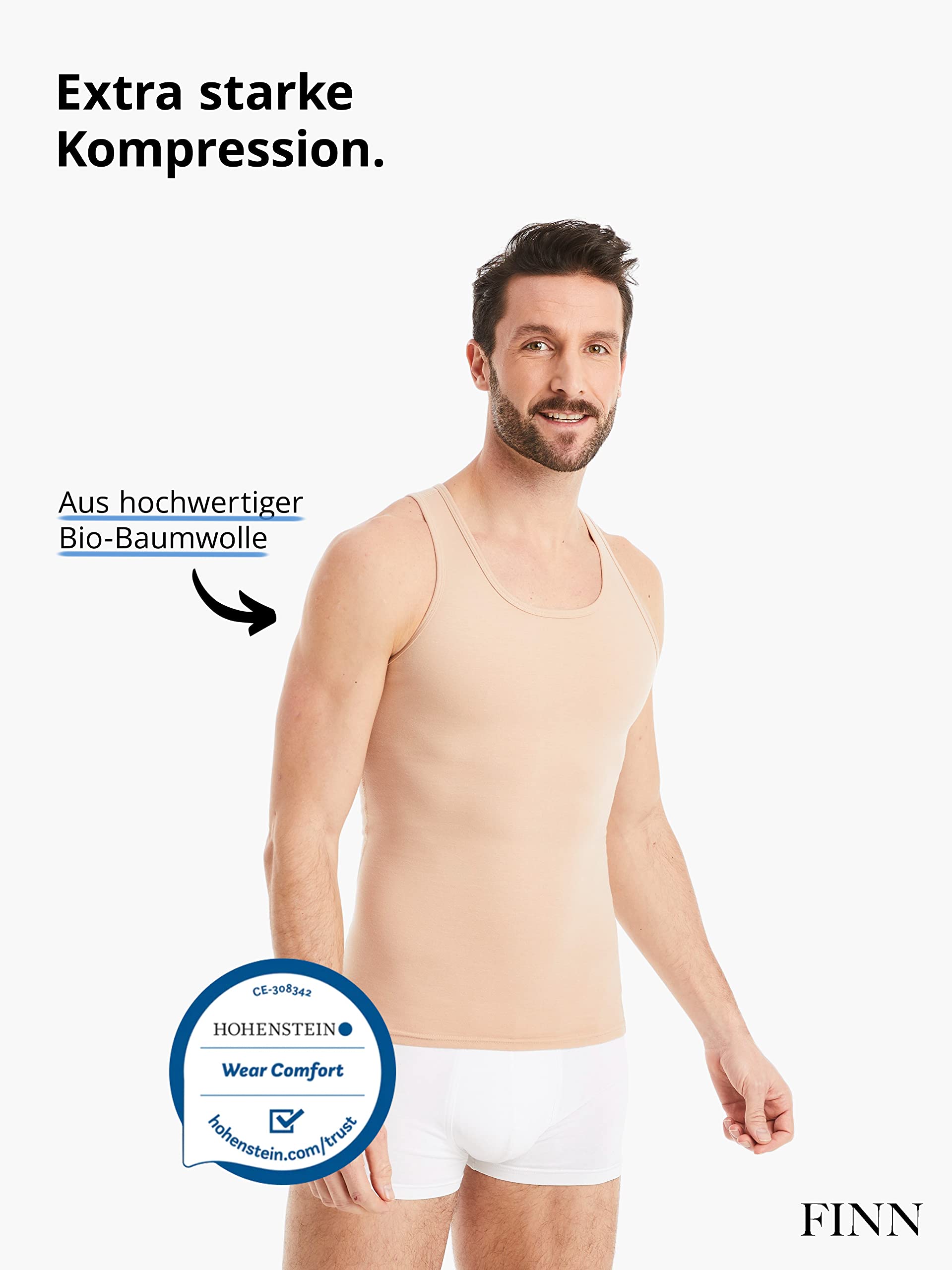 FINN Shapewear Herren Kompressionsshirt – Bauch-Weg Unterhemd & Body-Shaper Männer – Ärmelloses Tank-Top aus Baumwolle für flacheren Bauch und bessere Haltung Hautfarbe Nude M 3